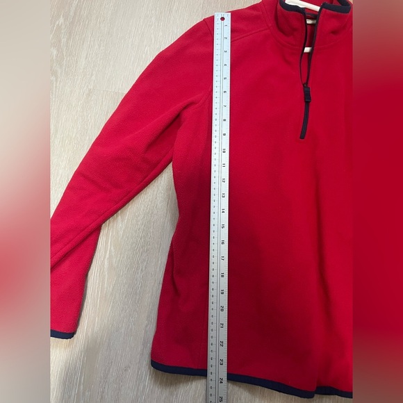 L.L. Bean Red Fleece Quarter-Zip Pullover with Navy Accents Vintage - Picture 6 of 7